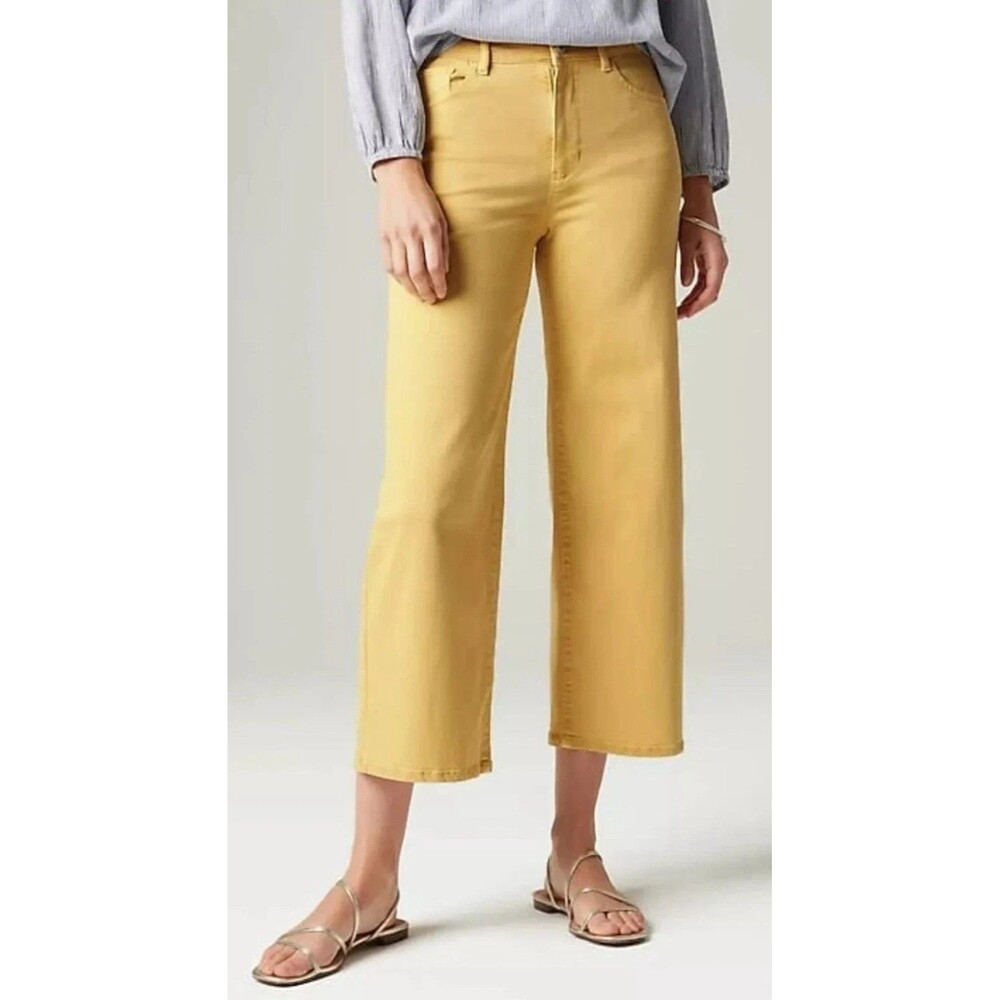 J Jill Denim High Rise Full Leg Wide Crop Size 14 Light Pomelo Yellow 5 Pocket